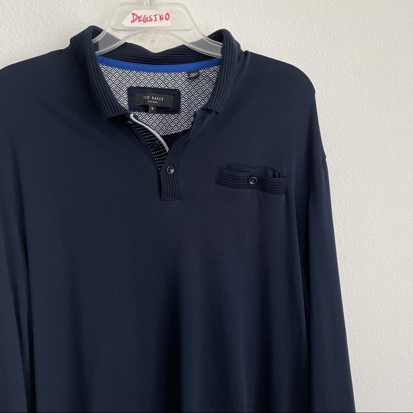 Ted Baker London Long Sleeve Polo Navy Shirt - Picture 2 of 7